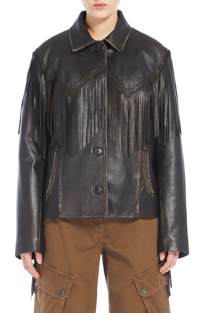 Weekend Max Mara Eracle Fringe Leather Jacket, Main, color, 