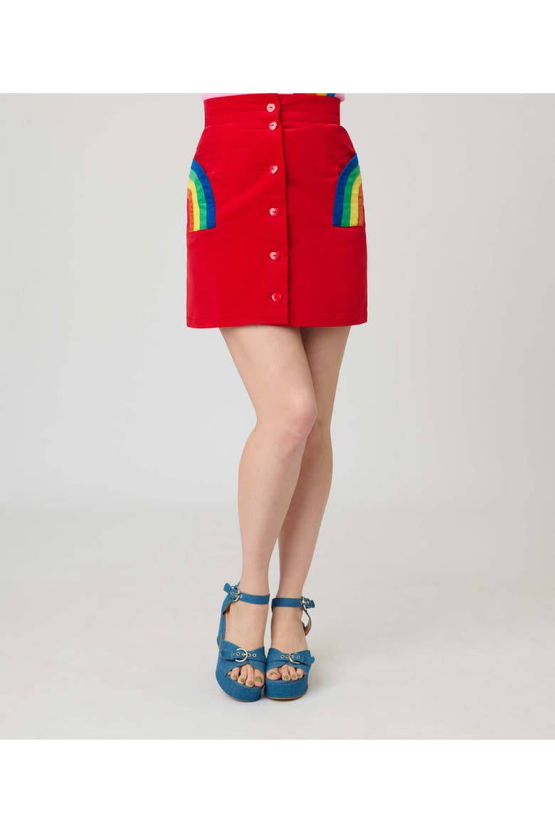 1960's Corduroy Mini Skirt, Alternate, color, Red w/ Rainbow Pocket