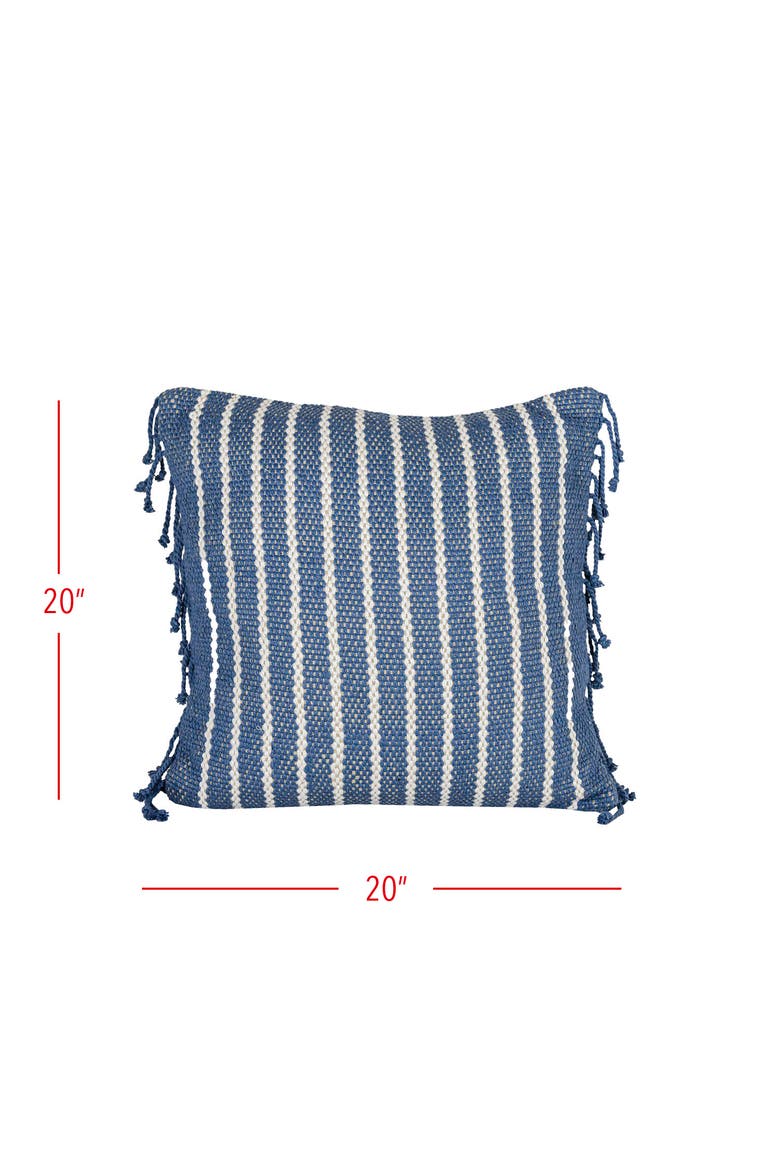 Handwoven Blue Striped Filled Throw Pillow, 20" x 20", Alternate, color, Blue
