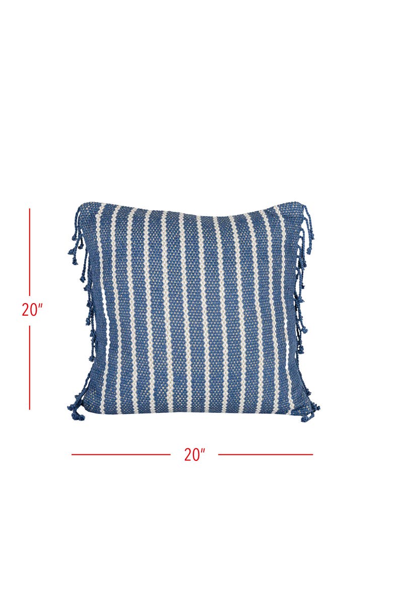 Foreside Home and Garden Handwoven Blue Striped Filled Throw Pillow, 20" x 20", Alternate, color, Blue