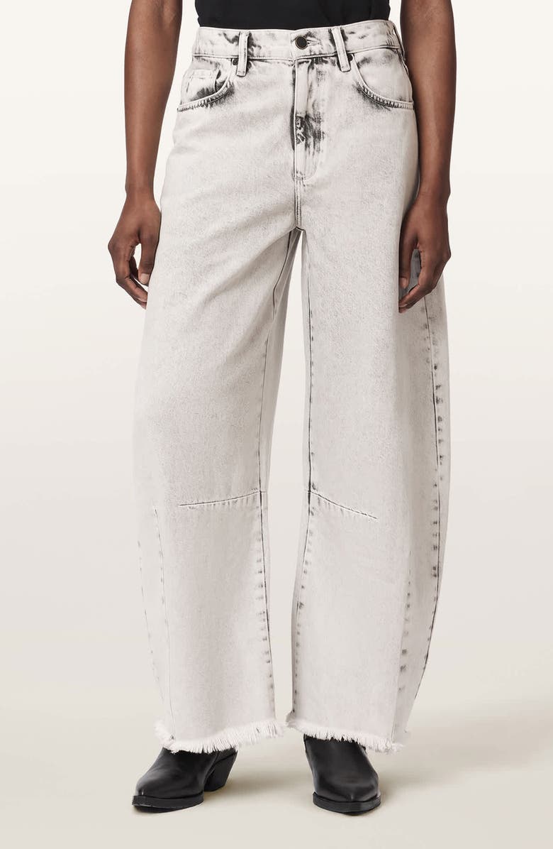 AllSaints Payton Raw Hem Crop Wide Leg Jeans, Main, color, Bleached Grey
