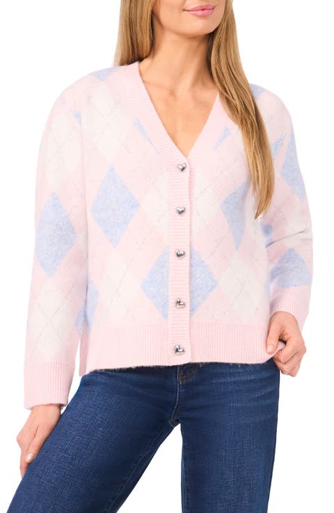 Heart Button Argyle Cardigan