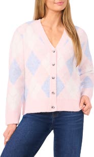 CeCe Heart Button Argyle Cardigan