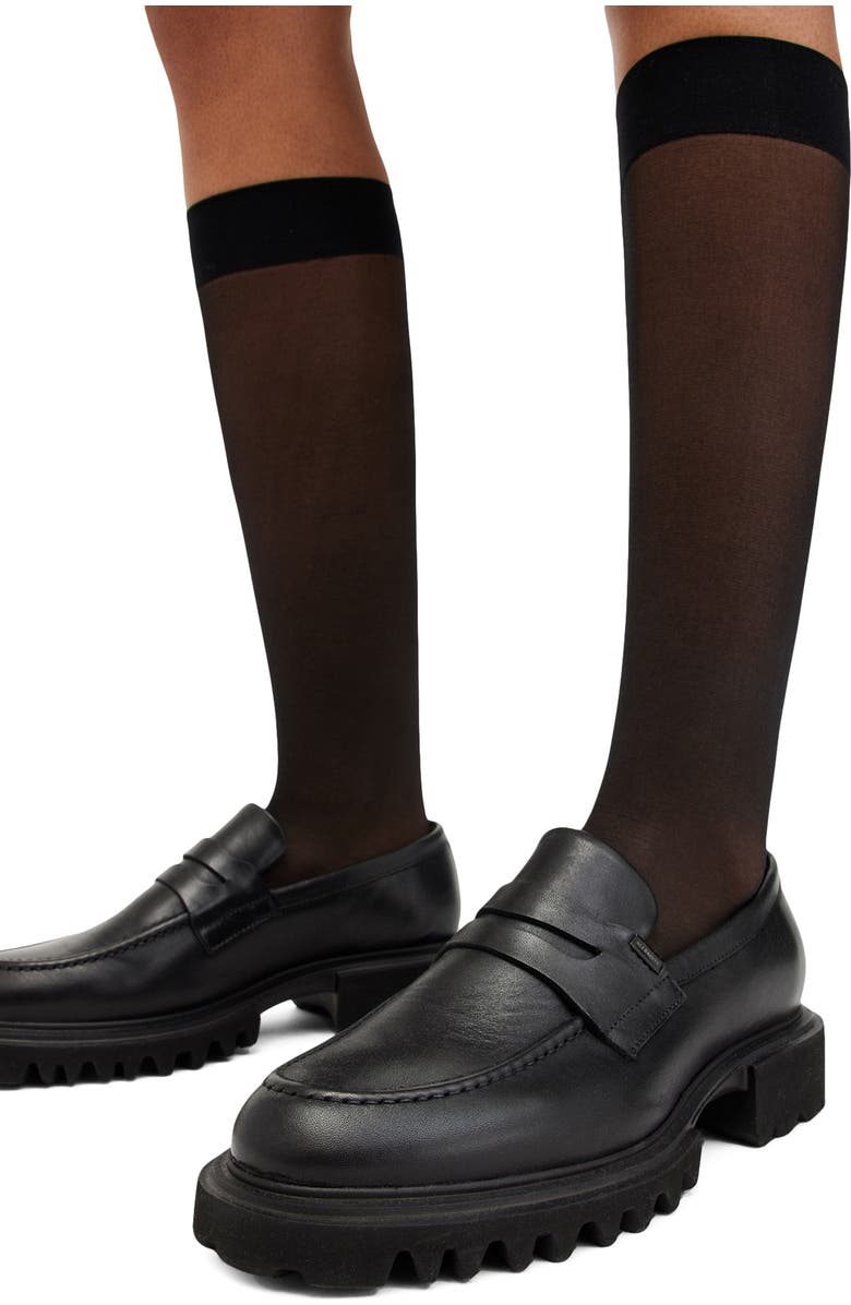 AllSaints Lola Lug Sole Penny Loafer, Alternate, color, Black