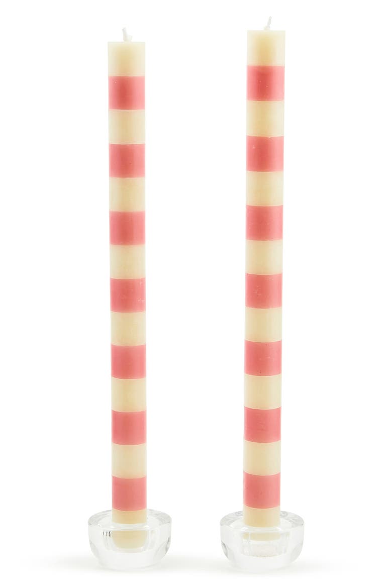 Set of 2 Pink Bands Taper Dinner Candles, Main, color, PINK
