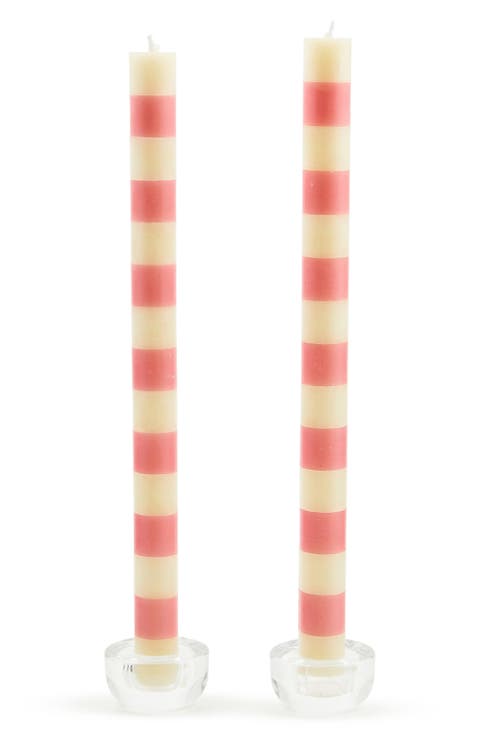 Set of 2 Pink Bands Taper Dinner Candles