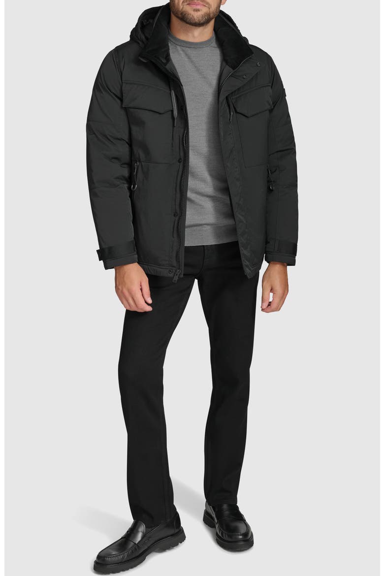 Hooded Utility Down & Feather Fill Jacket, Alternate, color, BLACK