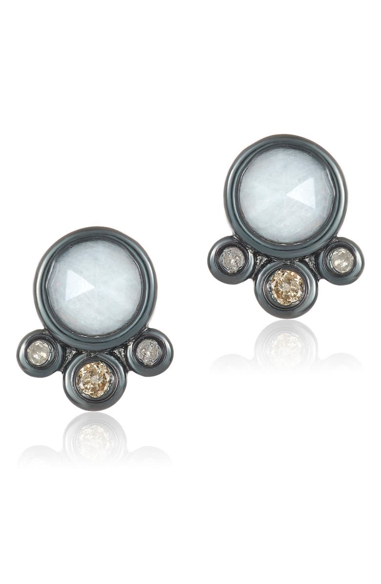 ADORNIA FINE Cluster Moonstone & Diamond Earrings - 0.10 ctw, Main, color, 