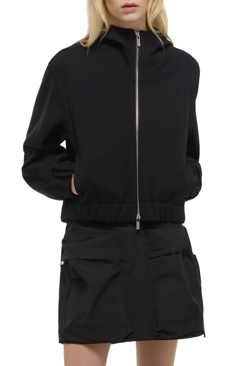 Hooded Front Zip Jacket, Alternate, color, BLACK