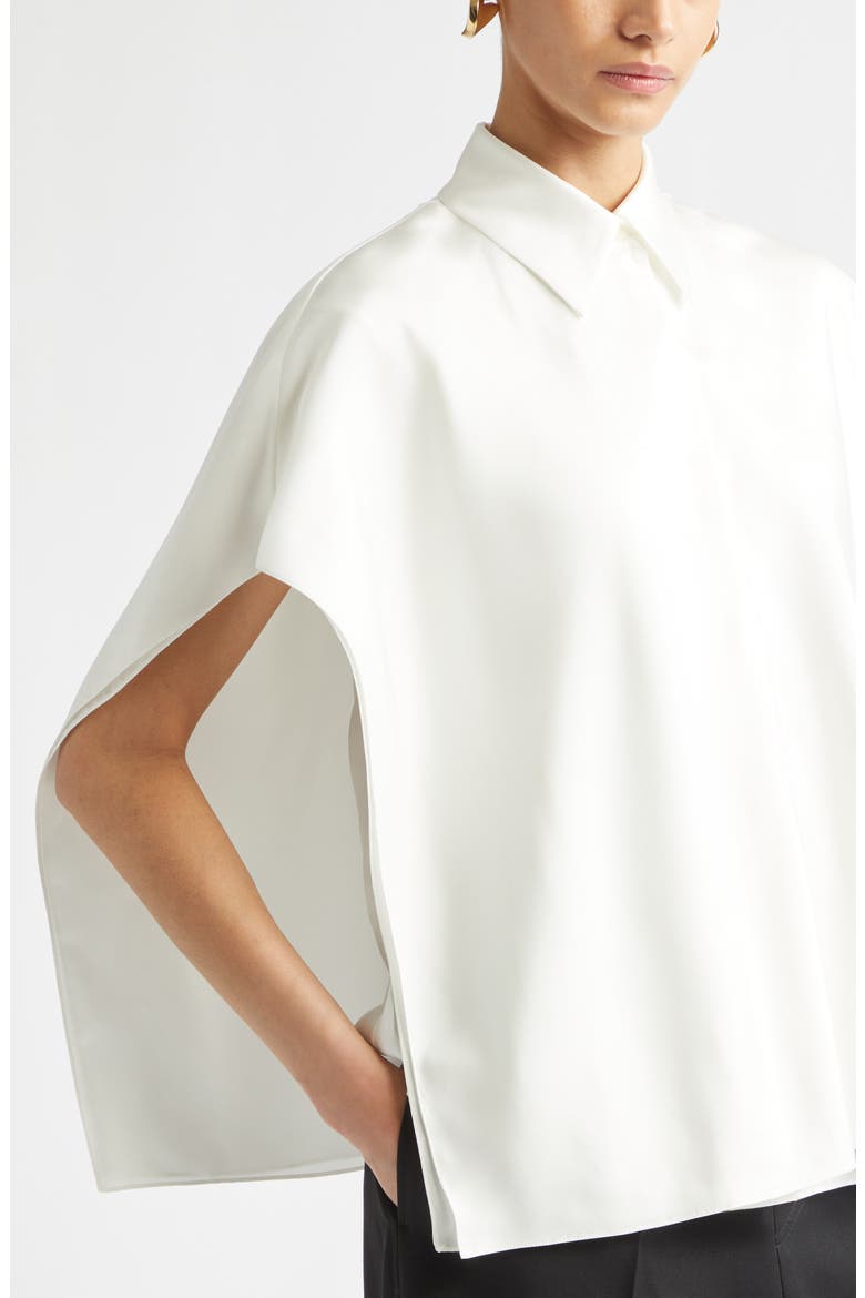 Layered Short Sleeve Silk Twill Button-Up Shirt, Alternate, color, 9000 WHITE