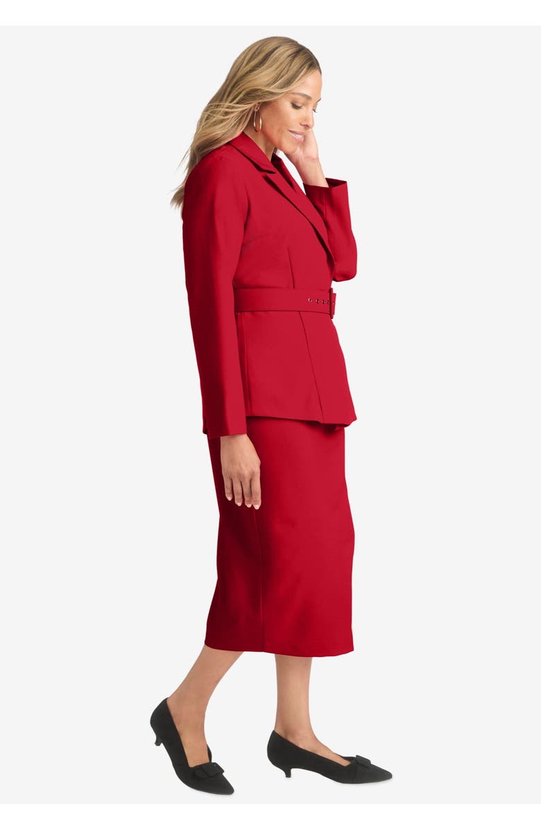 Jessica London Belted Skirt Suit, Alternate, color, Classic Red