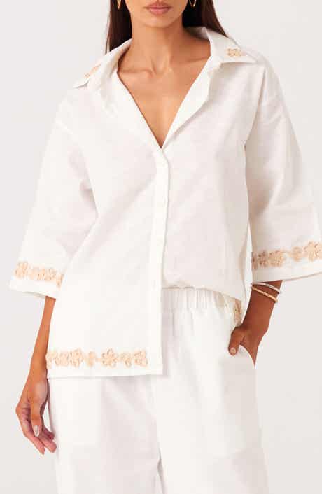 Ines 2.0 Embroidered Trim Linen & Cotton Blend Button-Up Shirt