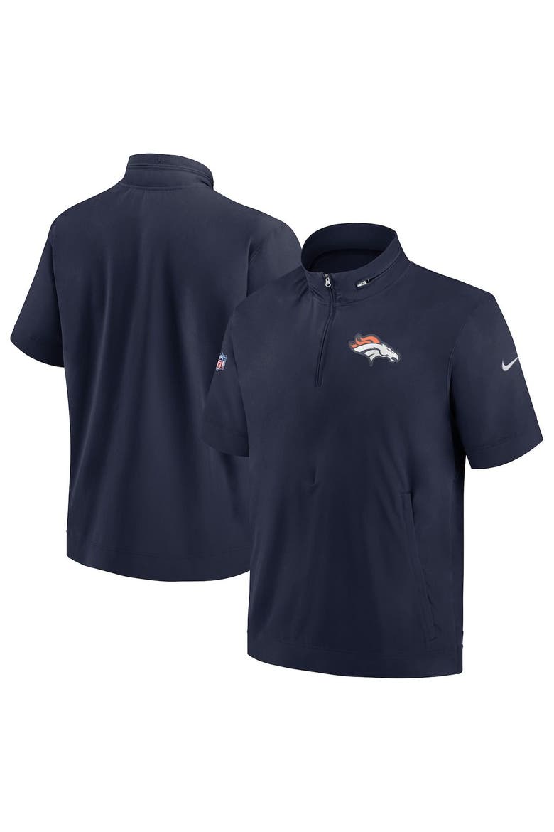 Men's Nike  Navy Denver Broncos Sideline Coach Short Sleeve Hoodie Quarter-Zip Jacket, Main, color, Navy