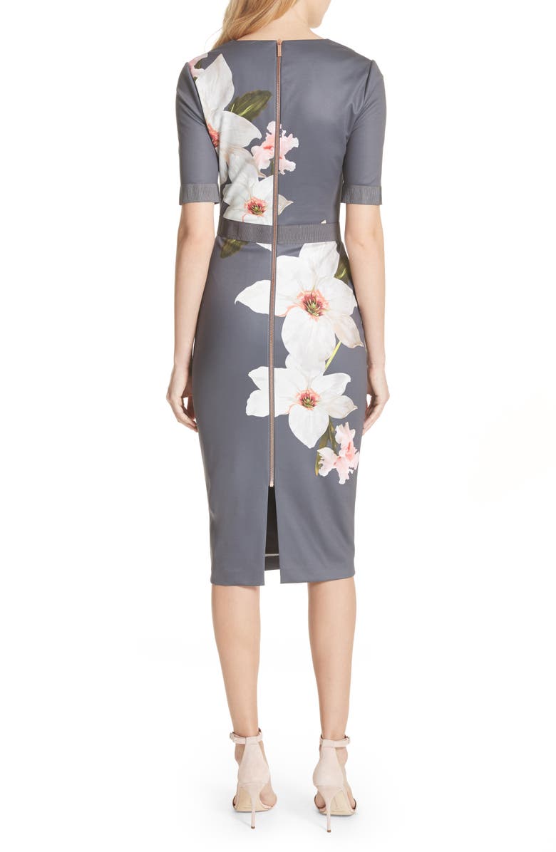 Ted Baker London Floral Print Belted Body-Con Dress, Alternate, color,
