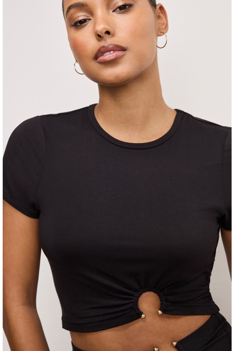 Metal Ring Jersey Crop Top, Alternate, color, BLACK001