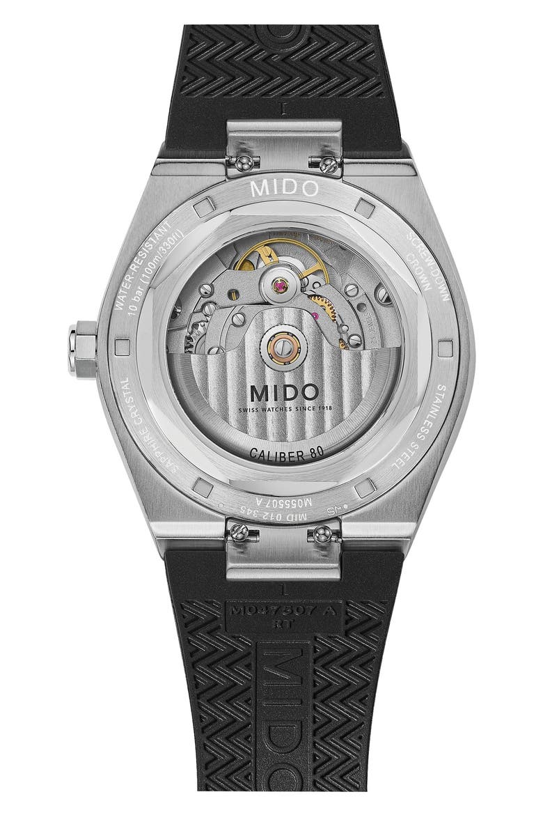 Multifort 8 One Crown Automatic Rubber Strap Watch, 40mm, Alternate, color, BLACK