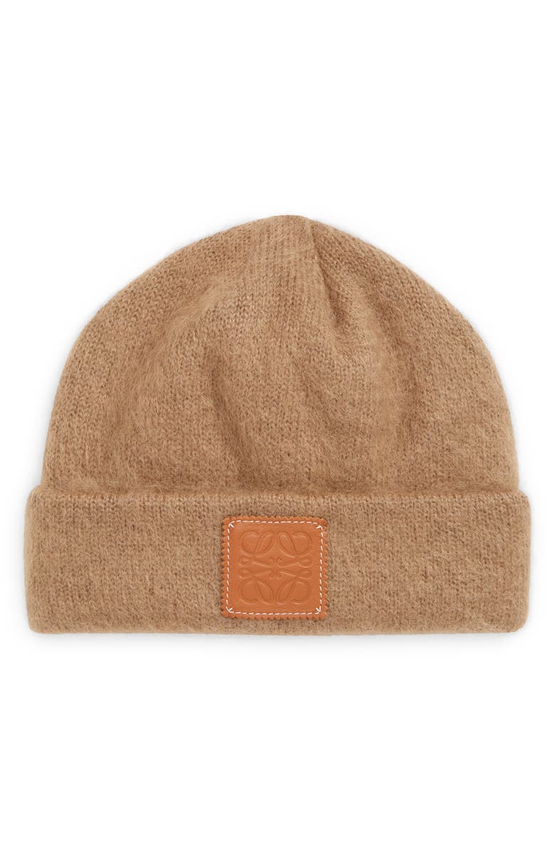 Loewe Mohair & Wool Blend Logo Patch Beanie, Main, color,