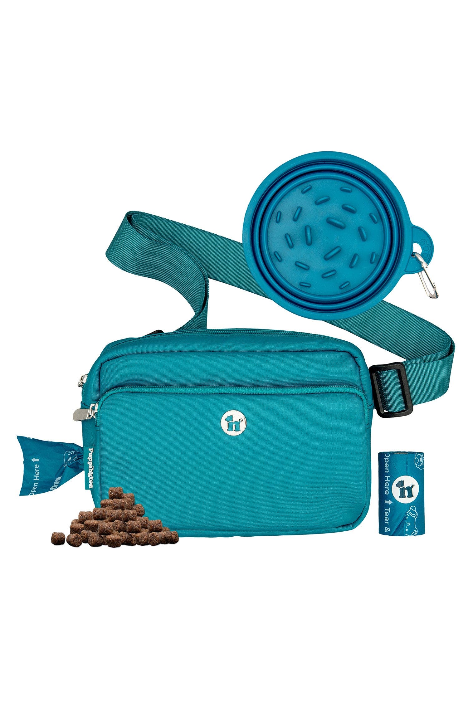 3-in-1 Dog Walking Bag with Waste Bags plus Travel Bowl, Main, color, Lagoon Teal