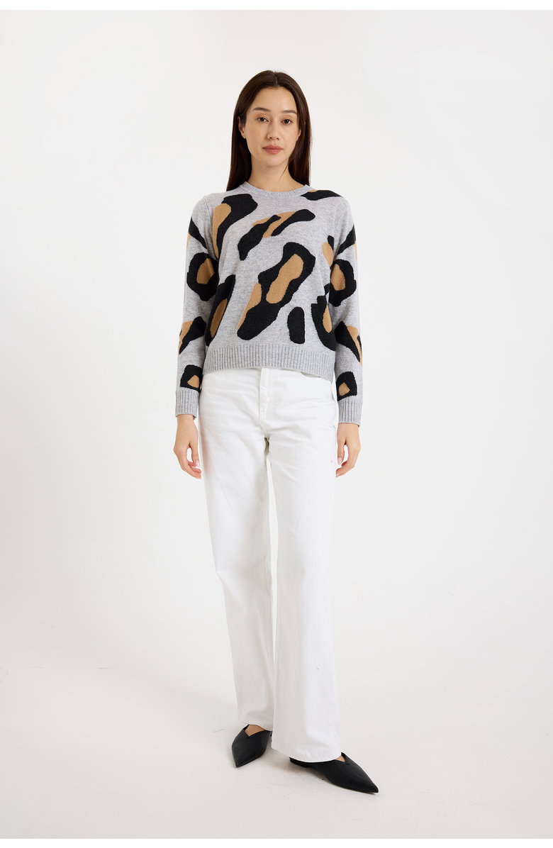 Brodie Pure Cashmere Abstract Crew Neck 100% Cashmere Sweater, Alternate, color, Super Grey