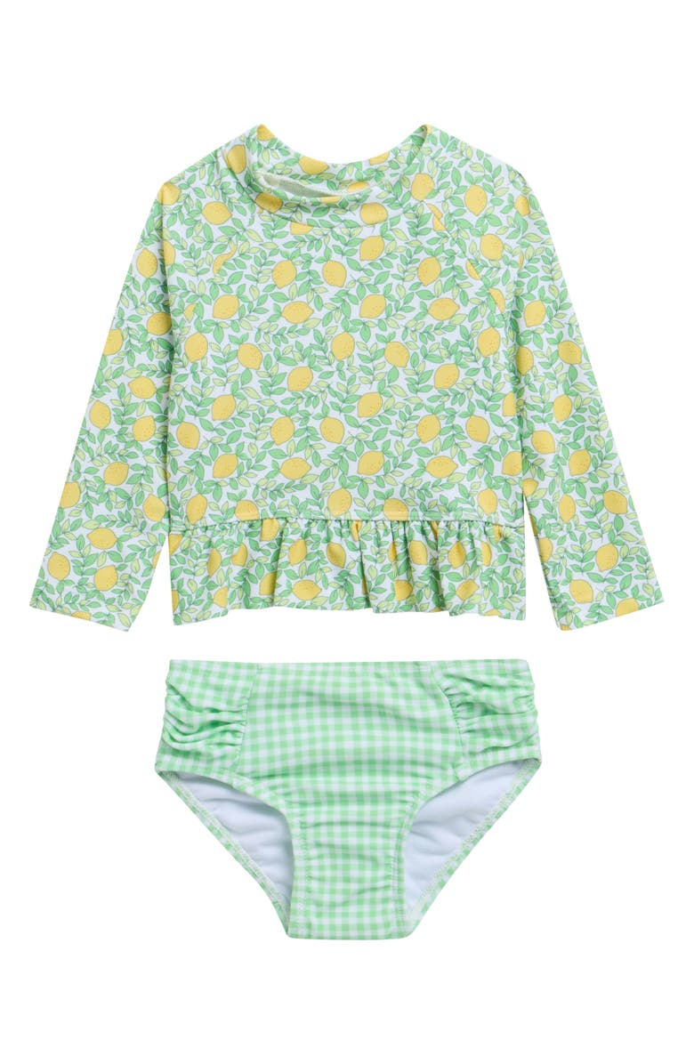 Little Me Lemon Long Sleeve UPF 50+ Two-Piece Rashguard Swimsuit, Main, color, Green
