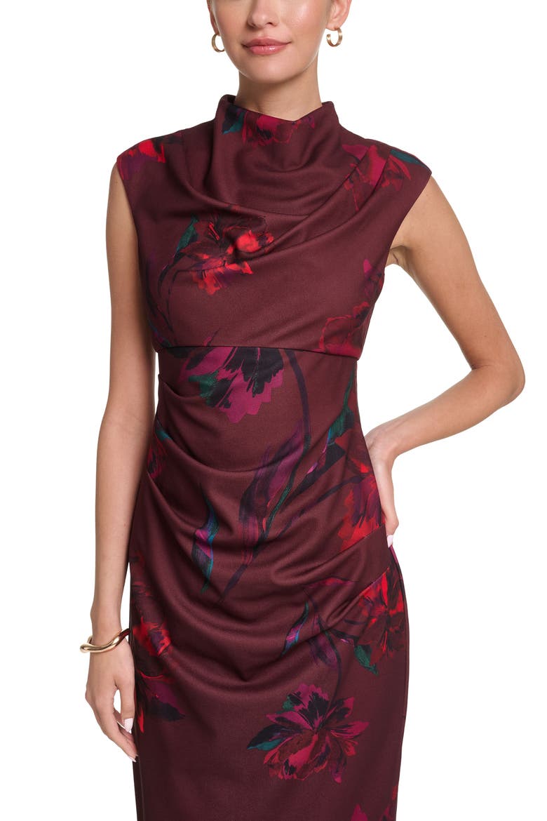 Sleeveless Floral Printed Midi Dress, Alternate, color, Brown Floral Multi