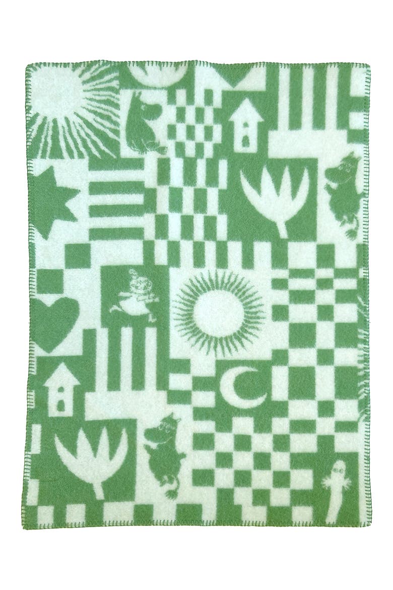 Kids' Moomin Play Lambswool Brushed Woven Blanket, Main, color, GREEN