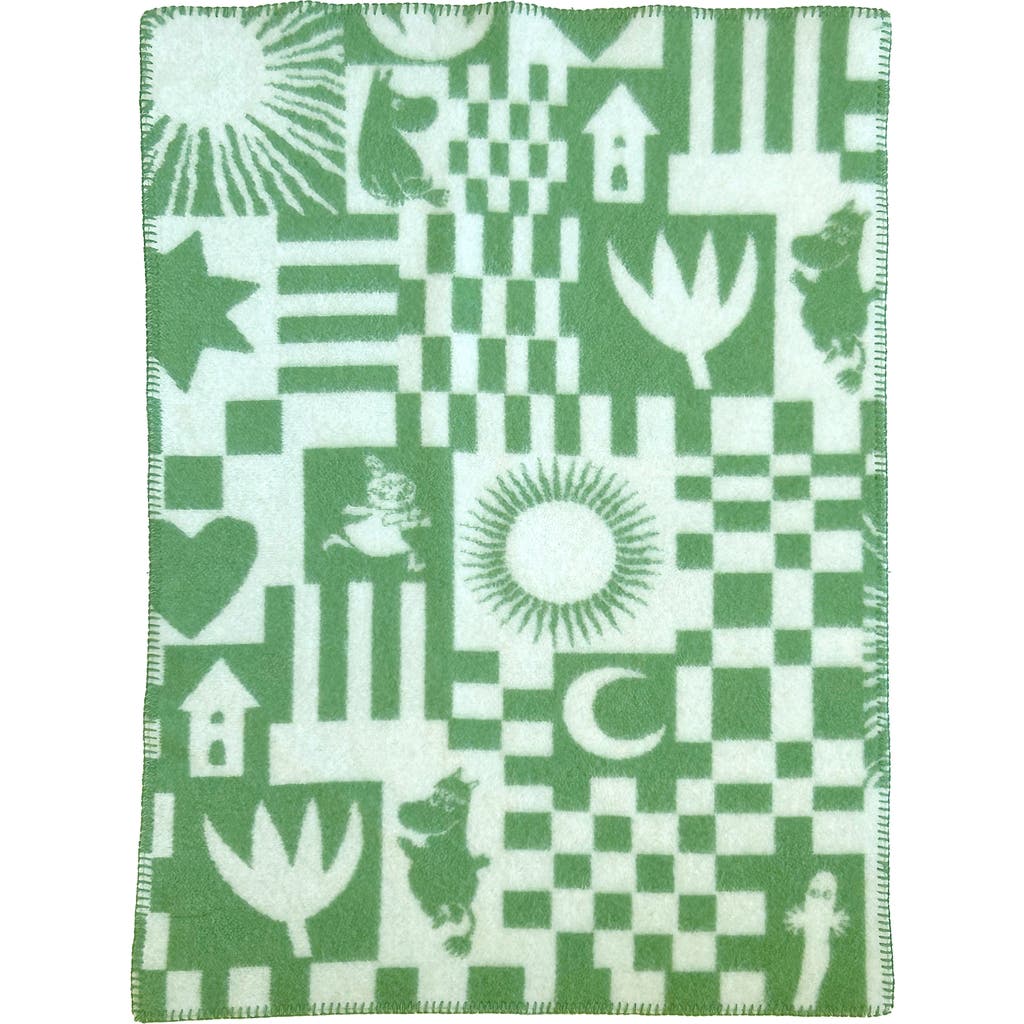 Klippan Kids' Moomin Play Lambswool Brushed Woven Blanket In Green