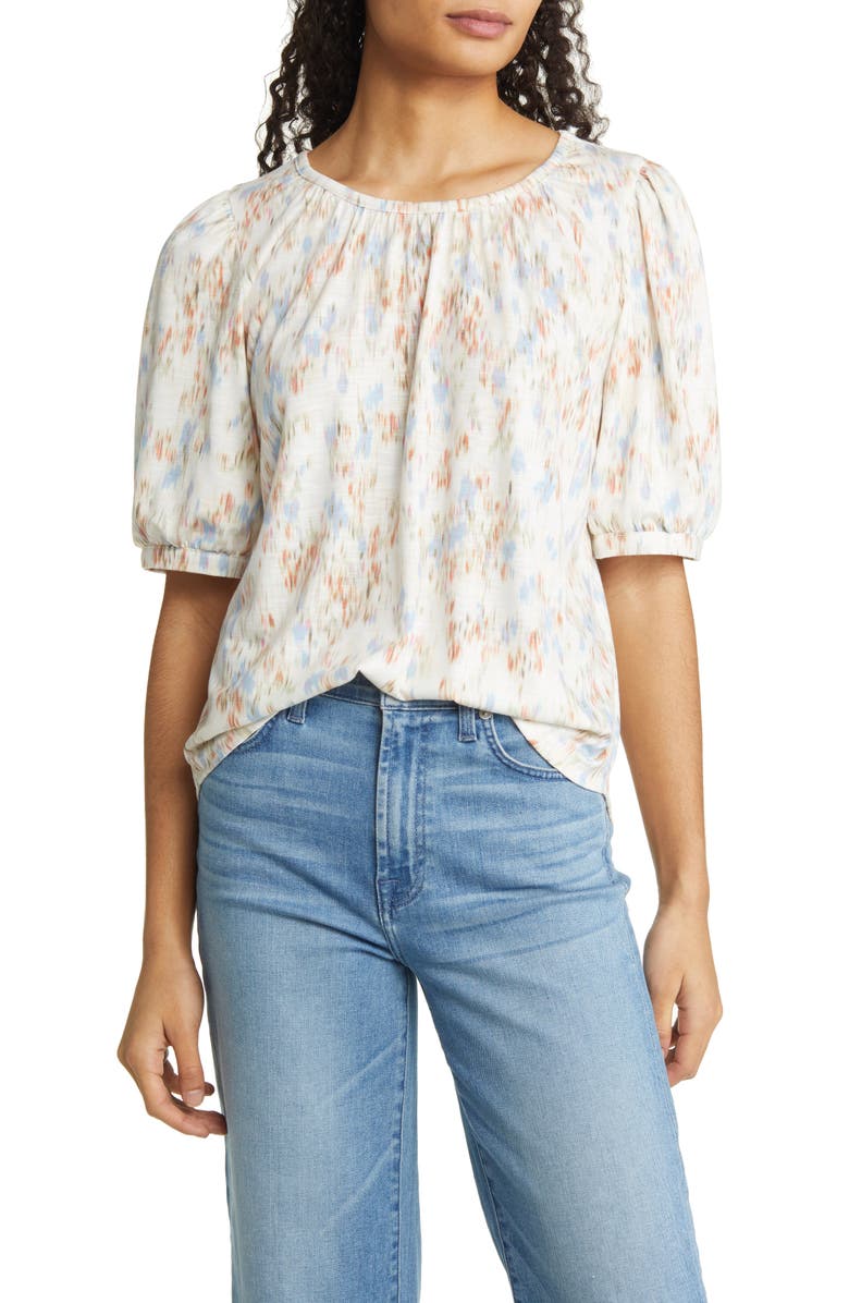 Wit & Wisdom Print Puff Sleeve Top, Main, color, 