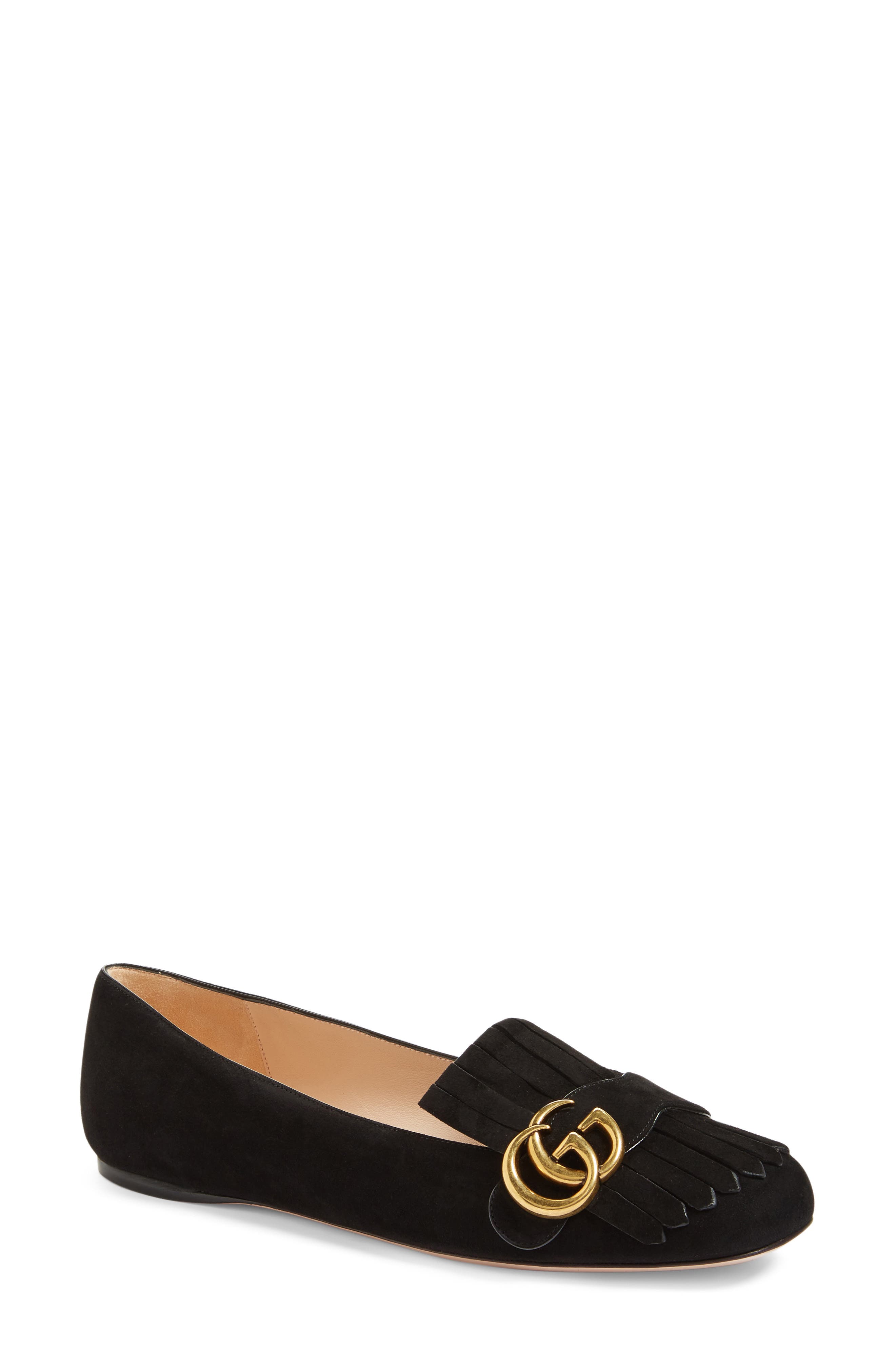 Gucci GG Marmont Fringe Flat, Main, color, 