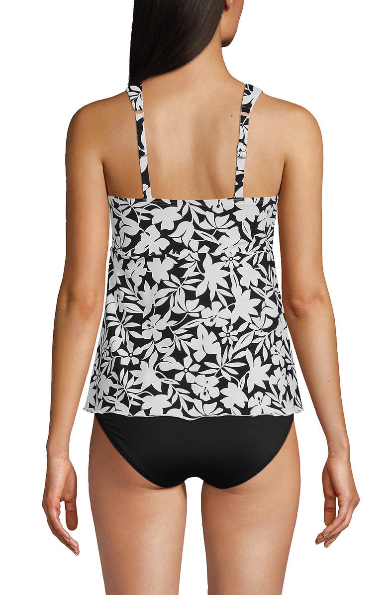 Lands' End Adjustable Scoop Neck Flutter Tankini Top, Alternate, color, Black Havana Floral