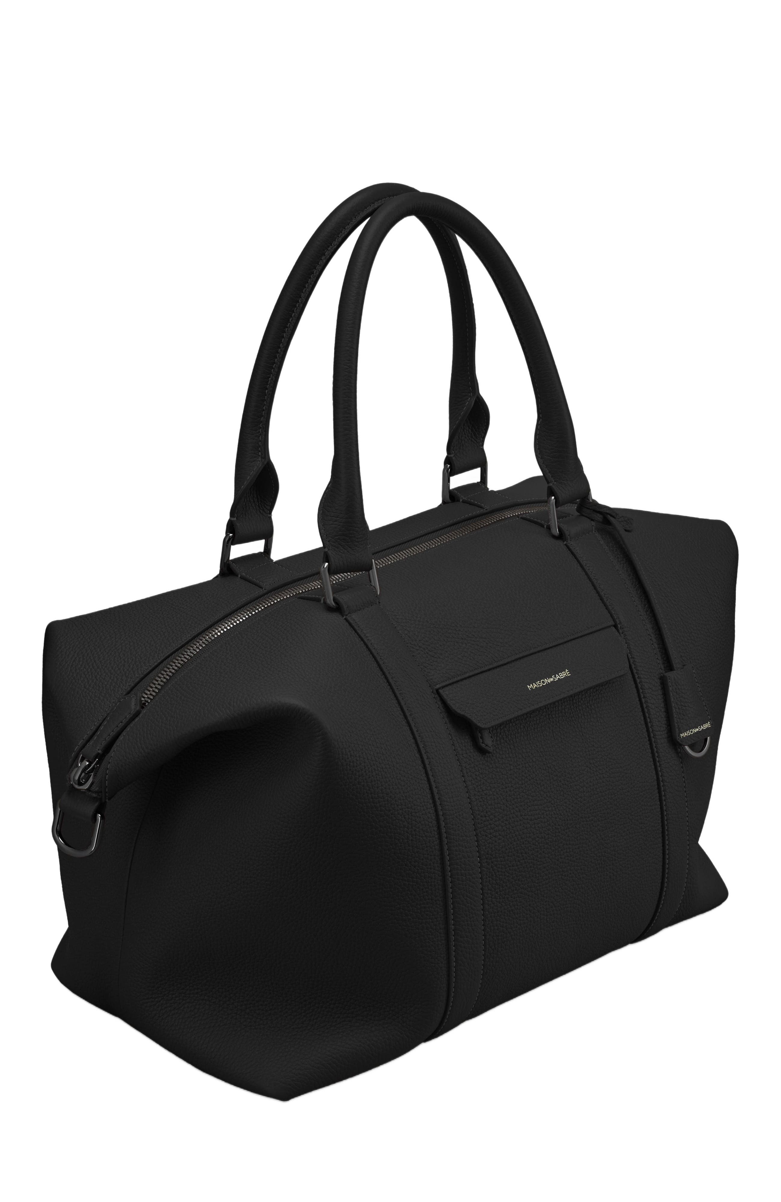 MAISON de SABRÉ Large Leather Weekender Bag, Alternate, color, Black Caviar