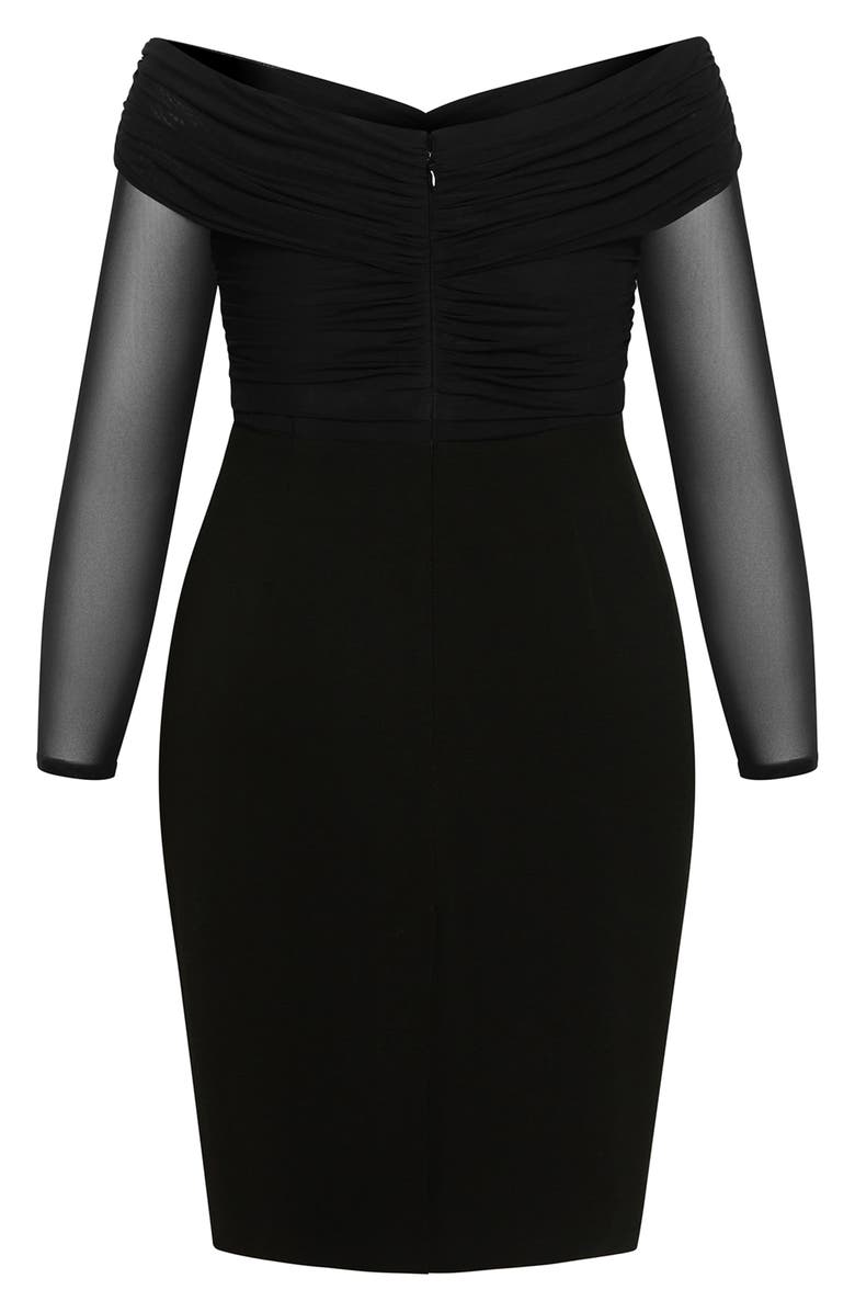 City Chic Anne Off the Shoulder Long Sleeve Corset Dress, Alternate, color, Black
