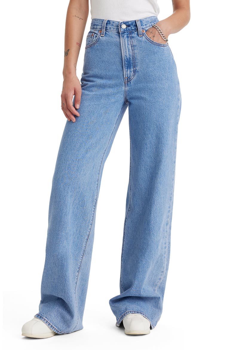 Ribcage High Waist Wide Leg Jeans, Main, color, SPLASH ZONE