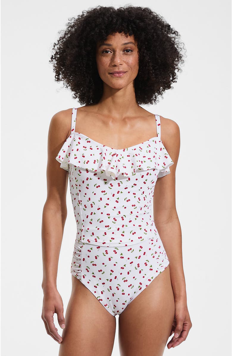 Lands' End Ruffle Midkini Set, Main, color, Cherry Jam Cherries/White