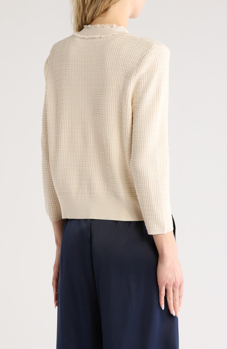 Adrianna Papell Frayed Waffle Knit Cardigan, Alternate, color, Cream