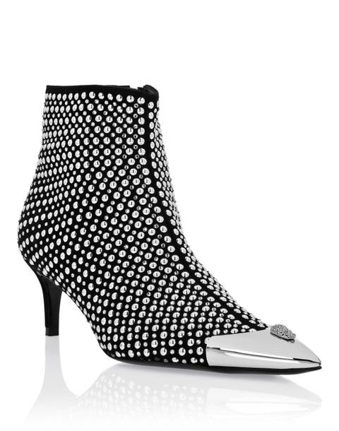 Low Heel Ankle Boots Studs And Strass Skull Women