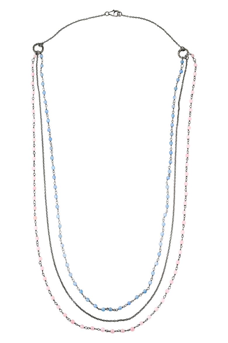 Beaded Rose Quartz & Blue Chalcedony Layered Necklace, Alternate, color, SILVER MULTI