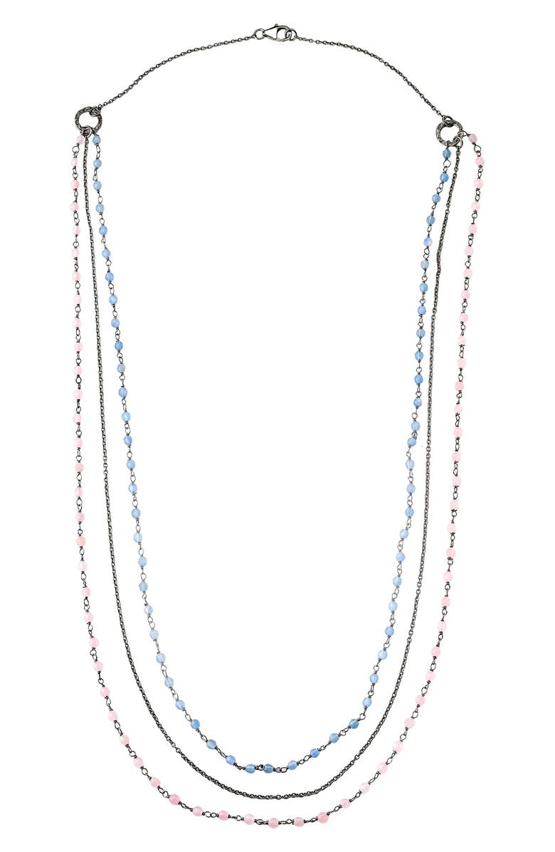 SAMUEL B. Beaded Rose Quartz & Blue Chalcedony Layered Necklace, Alternate, color, Silver Multi