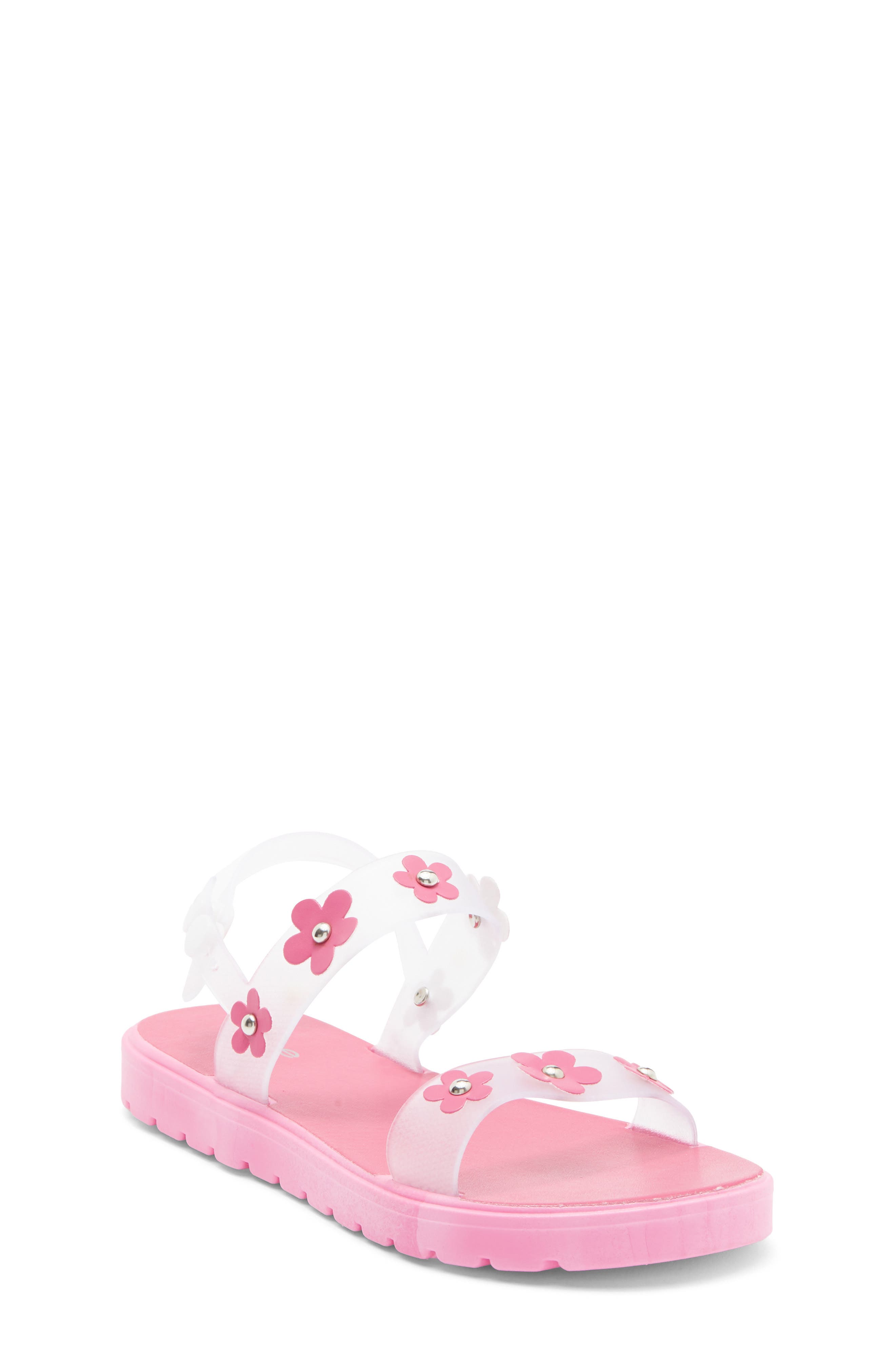 bebe Kids' Flower Rivet Double Strap Sandal, Main, color, Fuschia