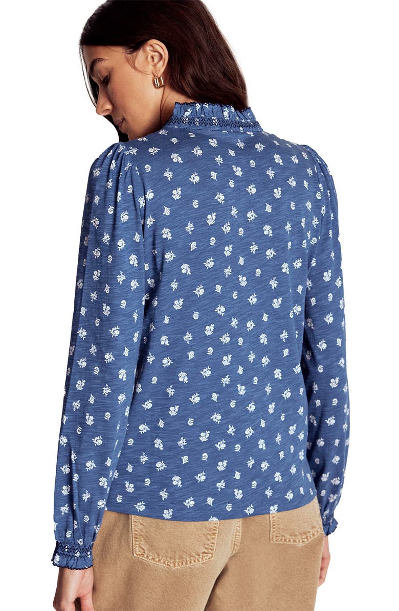 Boden Floral Ruffle Trim Jersey Blouse, Alternate, color, Denim Blue, Flower Press