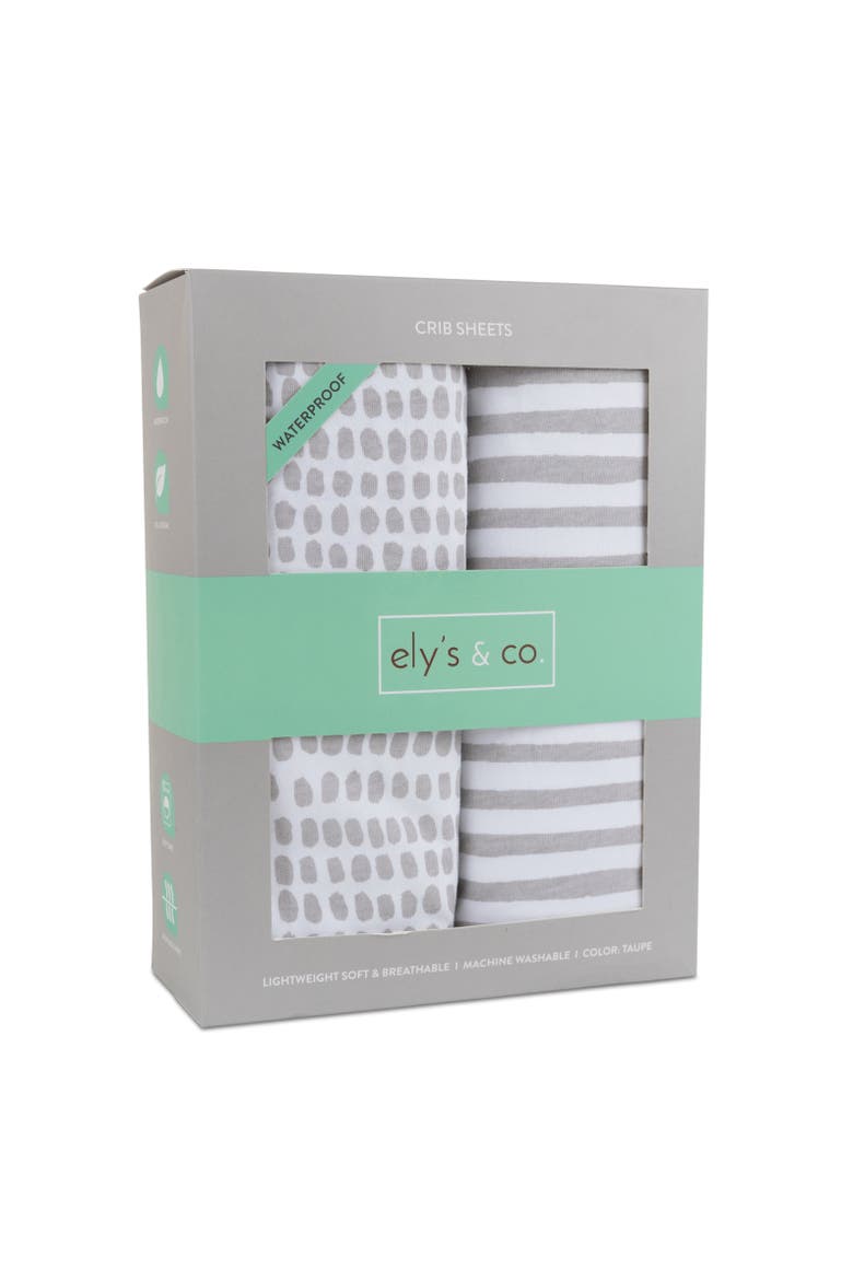 Baby Fitted Waterproof Crib Sheet Set 2 Pack, Alternate, color, Taupe Stripes & Splash