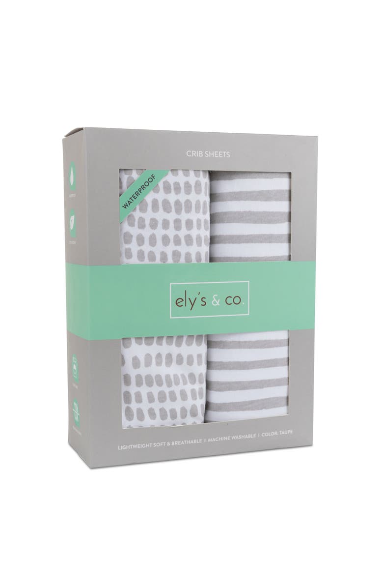 Ely's & Co. Baby Fitted Waterproof Crib Sheet Set 2 Pack, Alternate, color, Taupe Stripes & Splash