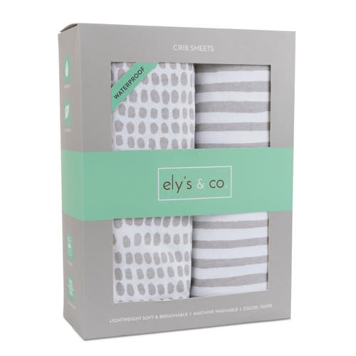 Ely's & Co. Patent Pending Waterproof Crib Sheet In Taupe Stripes & Splash