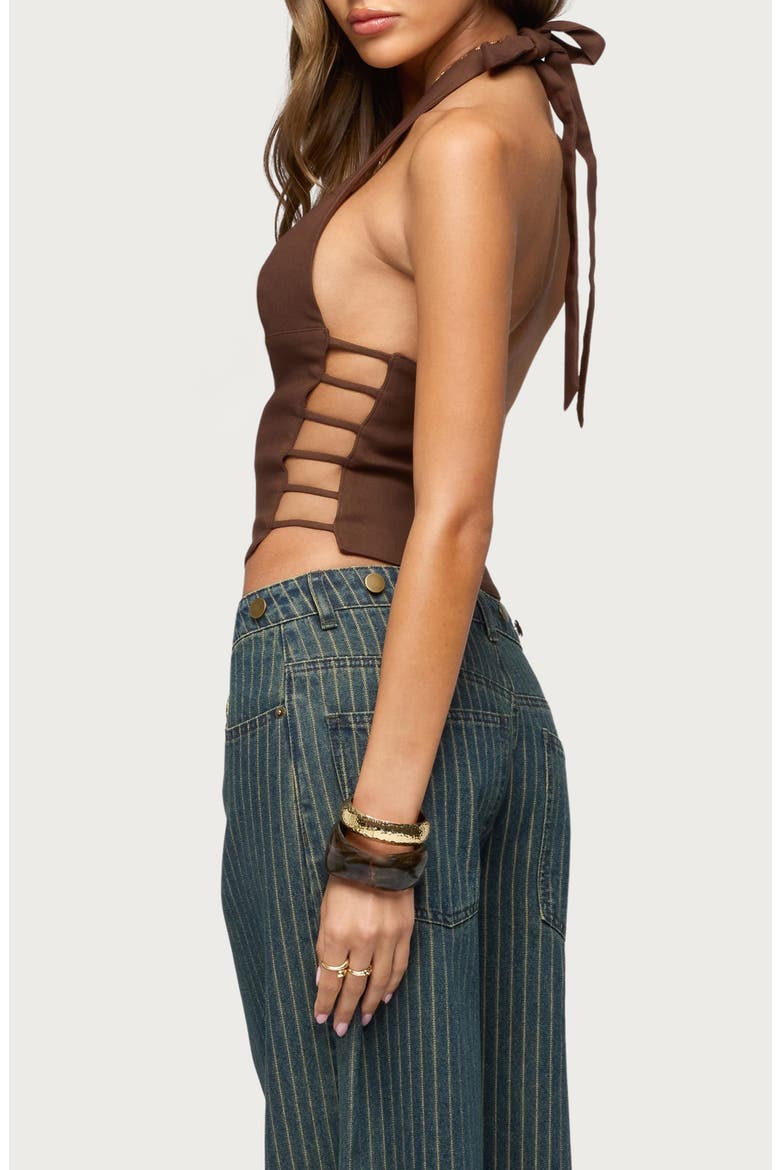 Plunge Neck Cutout Halter Top, Alternate, color, BROWN
