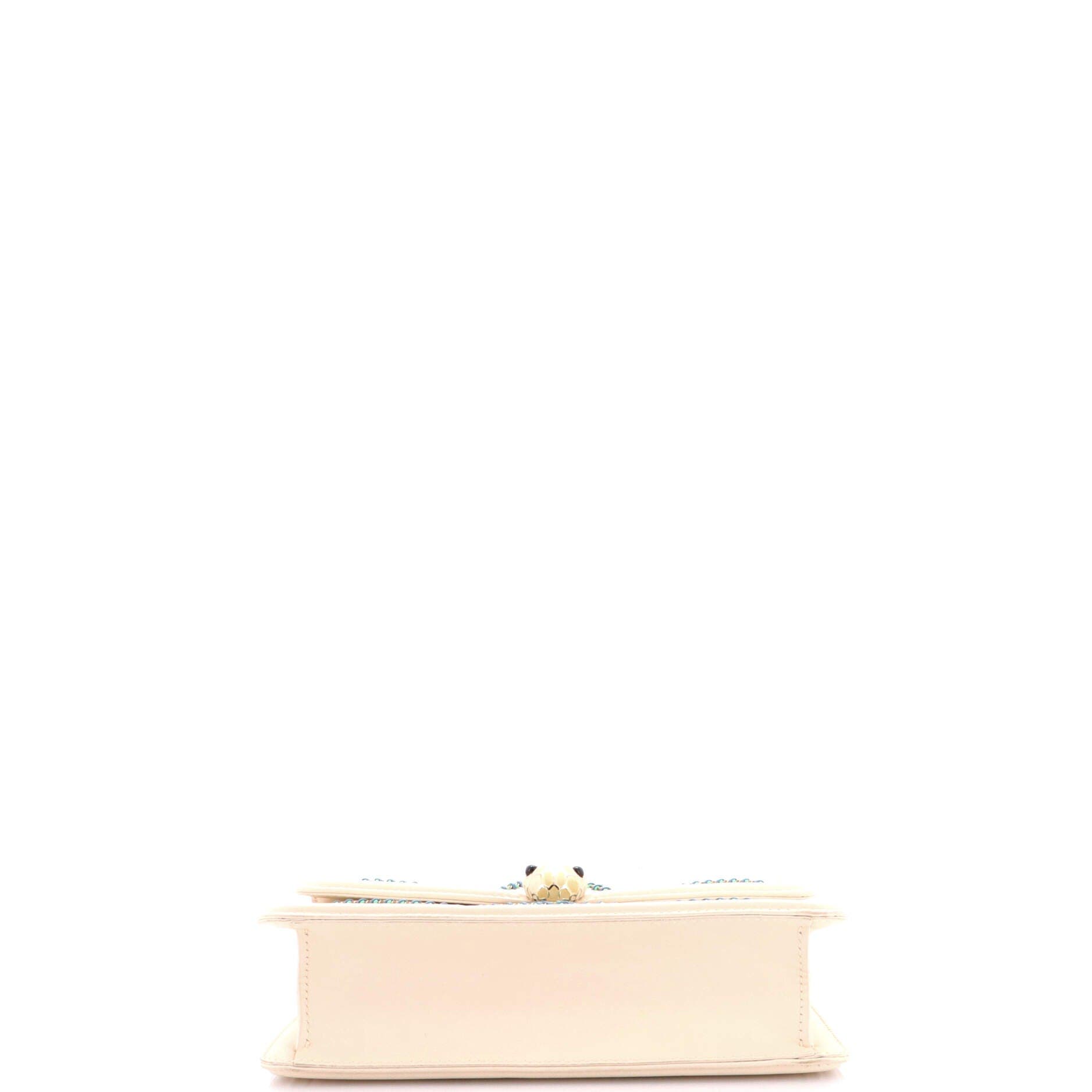 Serpenti Forever Shoulder Bag Whipstitched Leather Small, Alternate, color, White