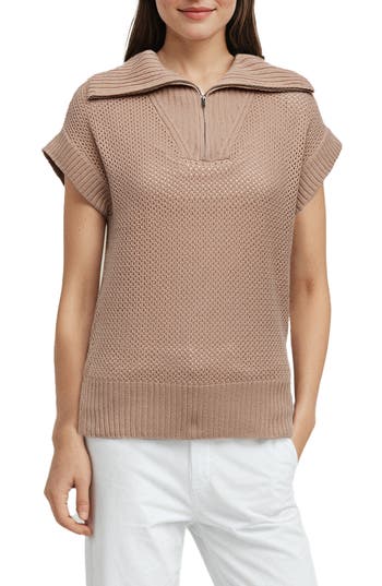 Three Dots Kim Dolman Sleeve Quarter Zip Sweater