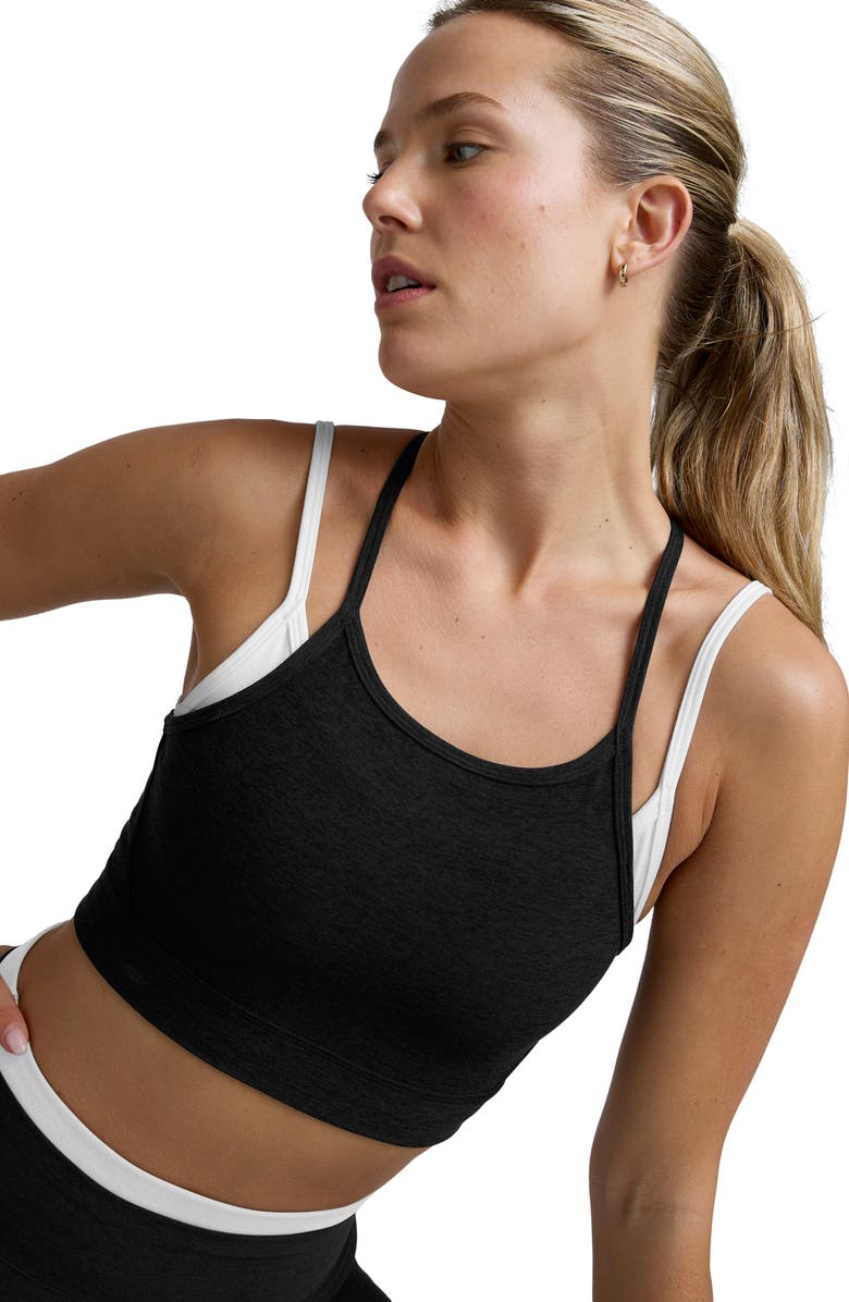Beyond Yoga Space Dye Long Layered Bra, Alternate, color, Darkest Night