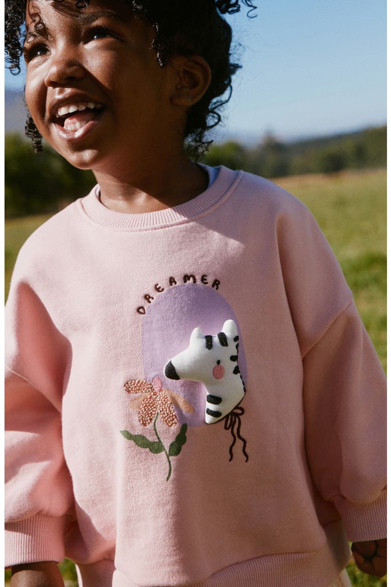 Kids' Zebra Sweatshirt & Stripe Shorts Set, Alternate, color, PINK