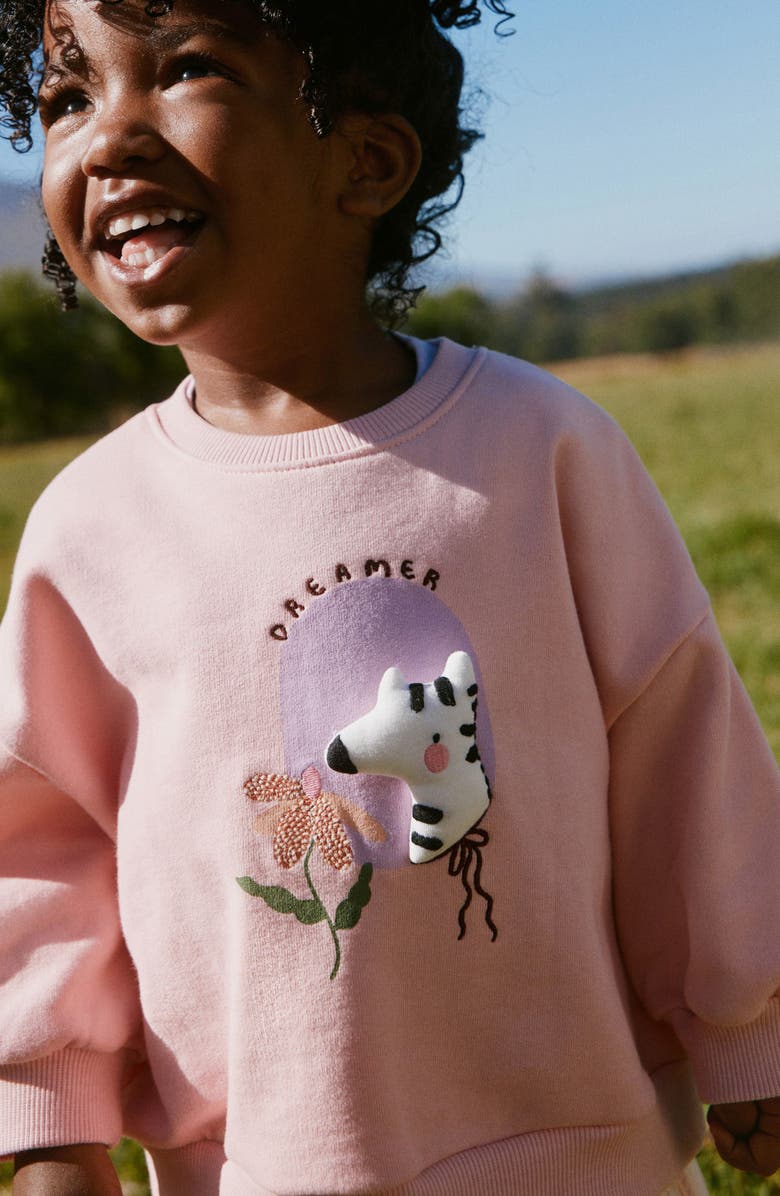 NEXT Kids' Zebra Sweatshirt & Stripe Shorts Set, Alternate, color, Pink