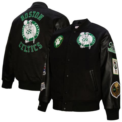 Men's Mitchell & Ness  Black Boston Celtics Hardwood Classics Blackout Collection Full-Snap Varsity Jacket